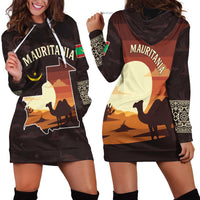 Mauritania Hoodie Dress with Desert Sunset Camel Silhouette and Flag Accents
