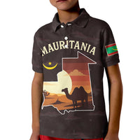 Mauritania Kid Polo Shirt with Desert Sunset Camel Silhouette and Flag Accents