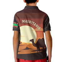 Mauritania Kid Polo Shirt with Desert Sunset Camel Silhouette and Flag Accents