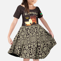 Mauritania Kid Short Sleeve Dress with Desert Sunset Camel Silhouette and Flag Accents