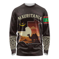 Mauritania Long Sleeve Shirt with Desert Sunset Camel Silhouette and Flag Accents