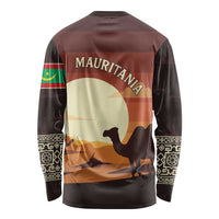 Mauritania Long Sleeve Shirt with Desert Sunset Camel Silhouette and Flag Accents