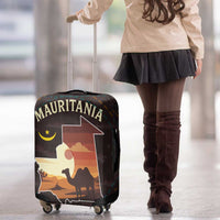 Mauritania Luggage Cover with Desert Sunset Camel Silhouette and Flag Accents