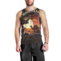 Mauritania Men Tank Top with Desert Sunset Camel Silhouette and Flag Accents