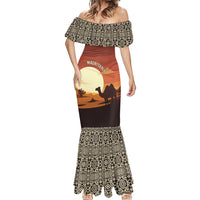 Mauritania Mermaid Dress with Desert Sunset Camel Silhouette and Flag Accents