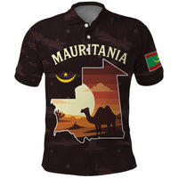Mauritania Polo Shirt with Desert Sunset Camel Silhouette and Flag Accents