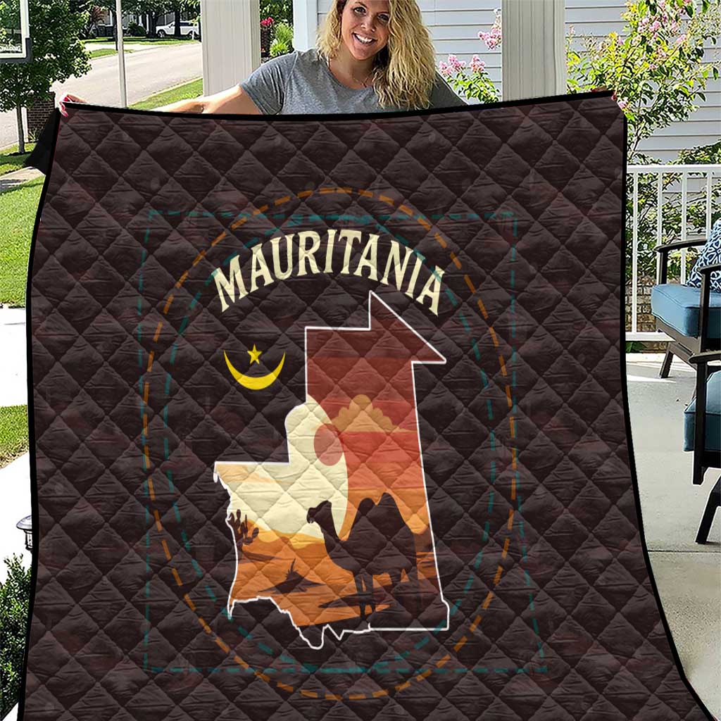 Mauritania Quilt with Desert Sunset Camel Silhouette and Flag Accents