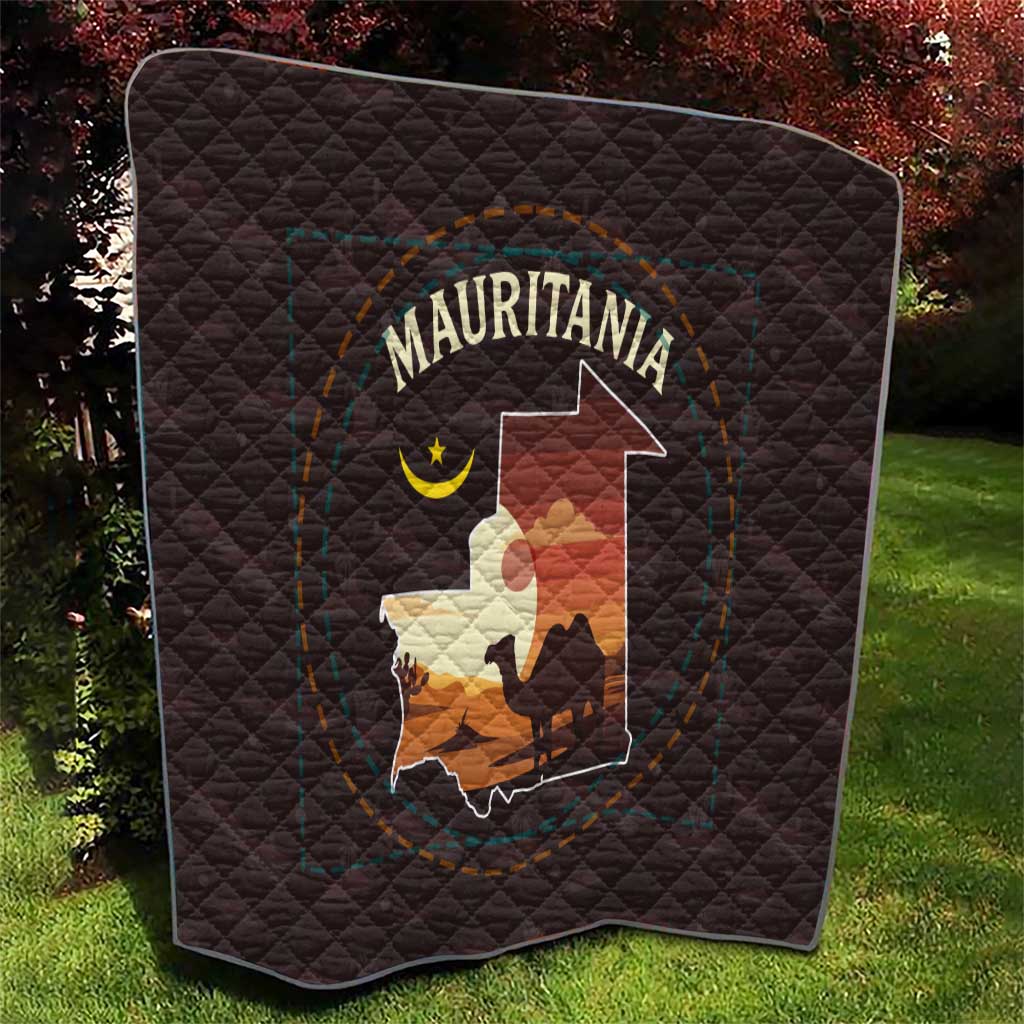 Mauritania Quilt with Desert Sunset Camel Silhouette and Flag Accents