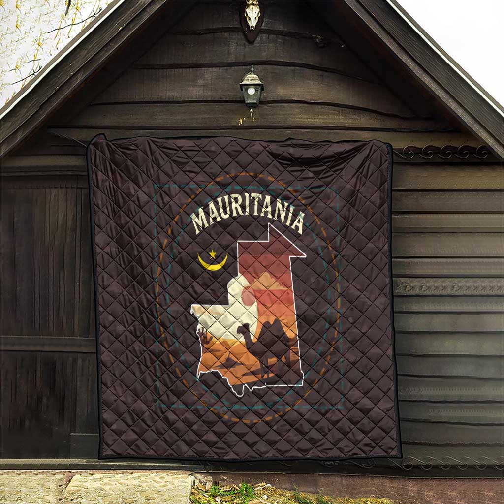 Mauritania Quilt with Desert Sunset Camel Silhouette and Flag Accents