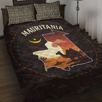 Mauritania Quilt Bed Set with Desert Sunset Camel Silhouette and Flag Accents