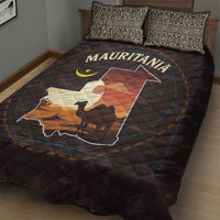 Mauritania Quilt Bed Set with Desert Sunset Camel Silhouette and Flag Accents