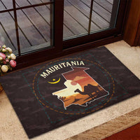Mauritania Rubber Doormat with Desert Sunset Camel Silhouette and Flag Accents