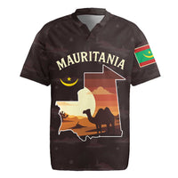 Mauritania Rugby Jersey with Desert Sunset Camel Silhouette and Flag Accents