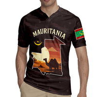 Mauritania Rugby Jersey with Desert Sunset Camel Silhouette and Flag Accents