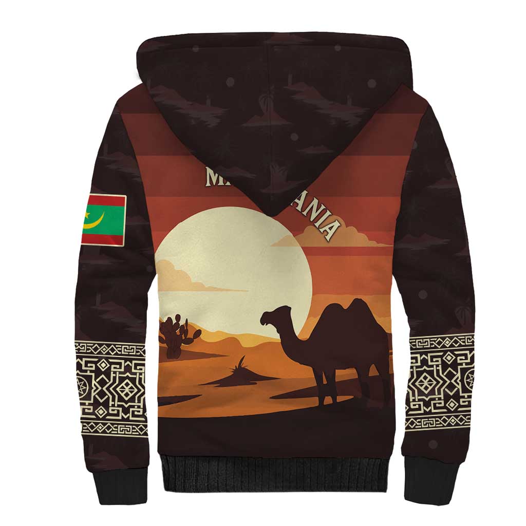 Mauritania Sherpa Hoodie with Desert Sunset Camel Silhouette and Flag Accents