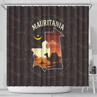 Mauritania Shower Curtain with Desert Sunset Camel Silhouette and Flag Accents