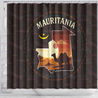Mauritania Shower Curtain with Desert Sunset Camel Silhouette and Flag Accents