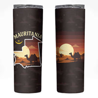 Mauritania Skinny Tumbler with Desert Sunset Camel Silhouette and Flag Accents