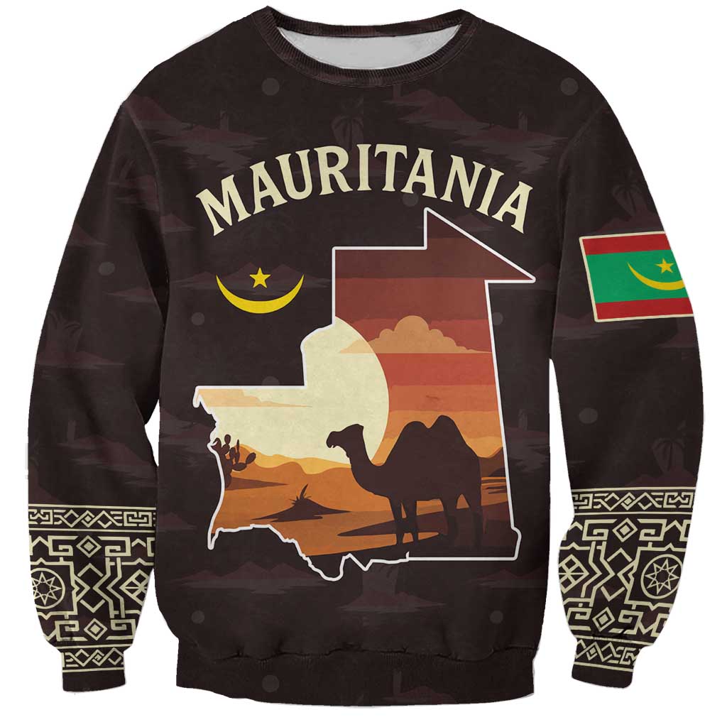Mauritania Sweatshirt with Desert Sunset Camel Silhouette and Flag Accents