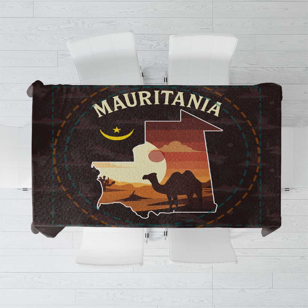 Mauritania Tablecloth with Desert Sunset Camel Silhouette and Flag Accents