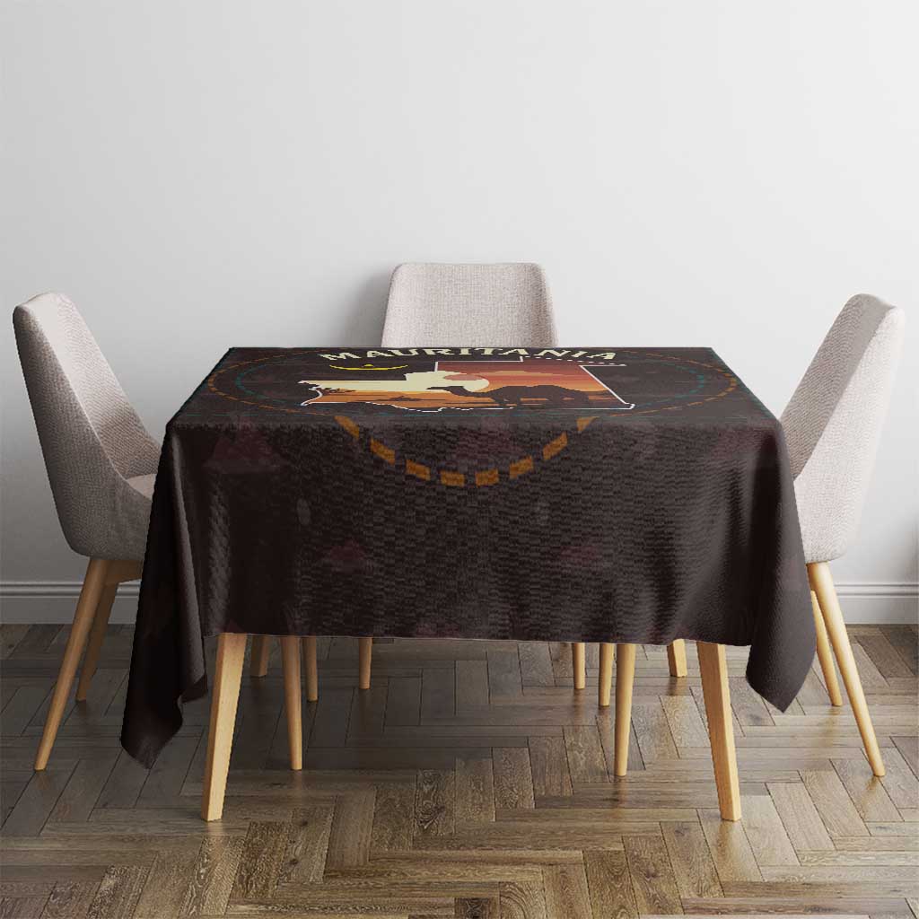 Mauritania Tablecloth with Desert Sunset Camel Silhouette and Flag Accents