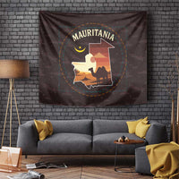 Mauritania Tapestry with Desert Sunset Camel Silhouette and Flag Accents