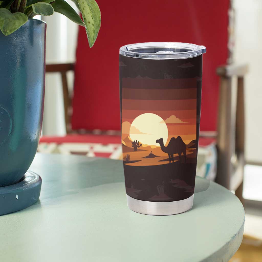 Mauritania Tumbler Cup with Desert Sunset Camel Silhouette and Flag Accents