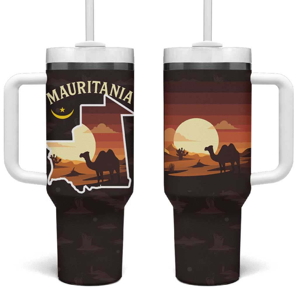 Mauritania Tumbler With Handle with Desert Sunset Camel Silhouette and Flag Accents