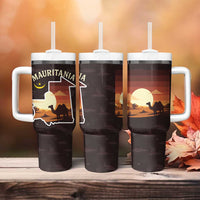 Mauritania Tumbler With Handle with Desert Sunset Camel Silhouette and Flag Accents