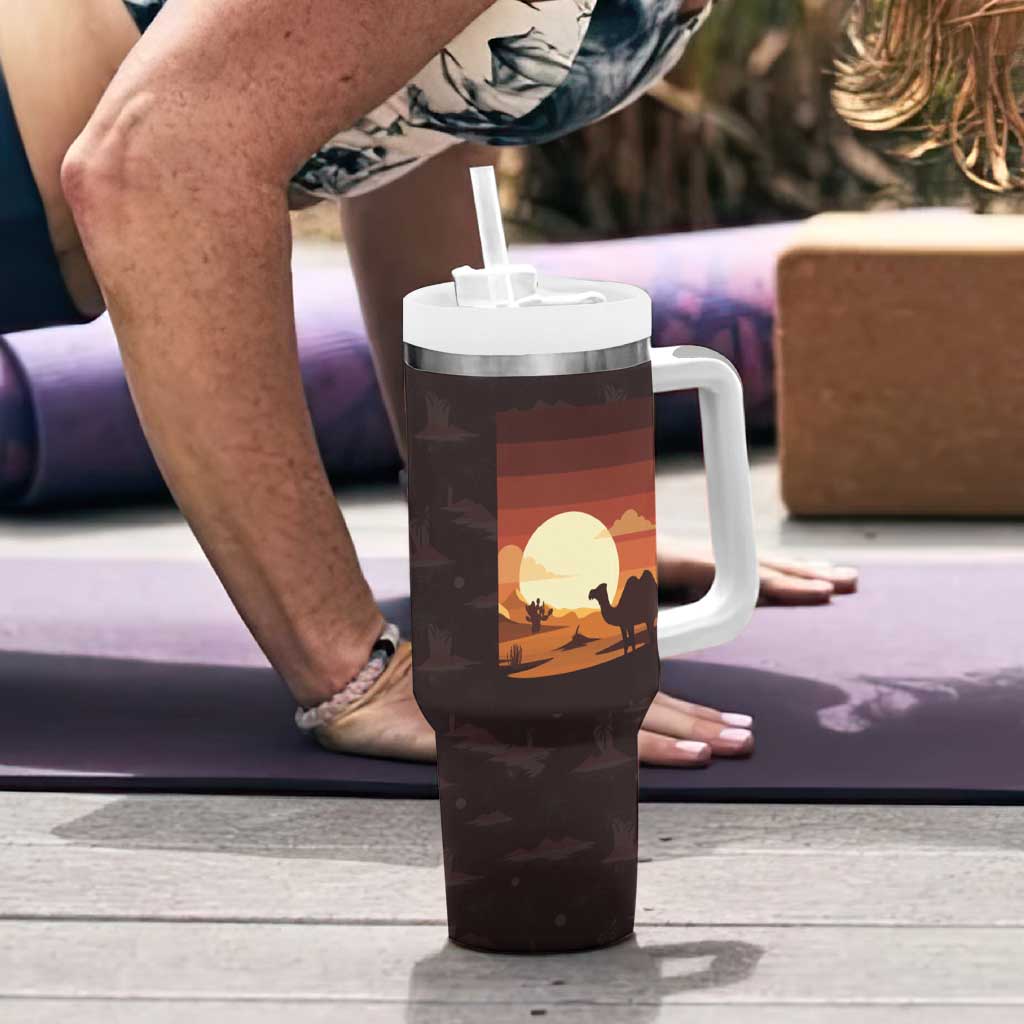 Mauritania Tumbler With Handle with Desert Sunset Camel Silhouette and Flag Accents