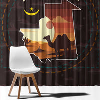 Mauritania Window Curtain with Desert Sunset Camel Silhouette and Flag Accents