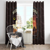 Mauritania Window Curtain with Desert Sunset Camel Silhouette and Flag Accents