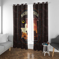 Mauritania Window Curtain with Desert Sunset Camel Silhouette and Flag Accents