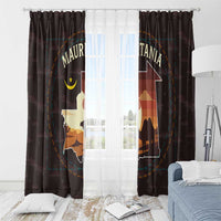 Mauritania Window Curtain with Desert Sunset Camel Silhouette and Flag Accents