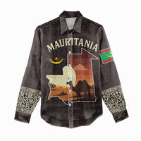 Mauritania Women Casual Shirt with Desert Sunset Camel Silhouette and Flag Accents