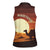 Mauritania Women Sleeveless Polo Shirt with Desert Sunset Camel Silhouette and Flag Accents