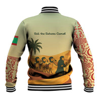 Mauritania Baseball Jacket with Sidi the Sahara Camel Cartoon and Desert Caravan Design