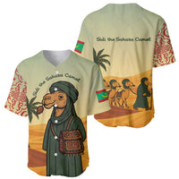 Mauritania Baseball Jersey with Sidi the Sahara Camel Cartoon and Desert Caravan Design