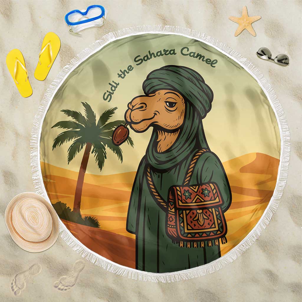 Mauritania Beach Blanket with Sidi the Sahara Camel Cartoon and Desert Caravan Design