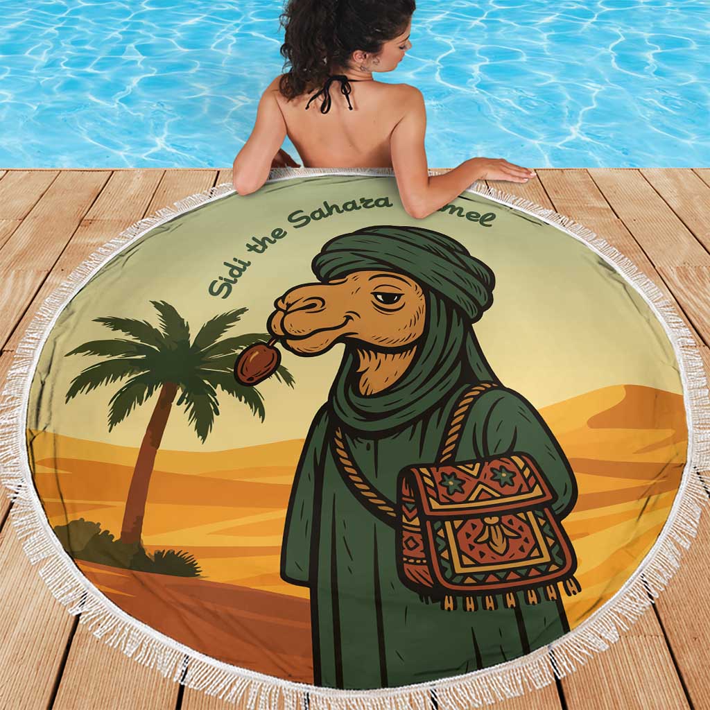 Mauritania Beach Blanket with Sidi the Sahara Camel Cartoon and Desert Caravan Design