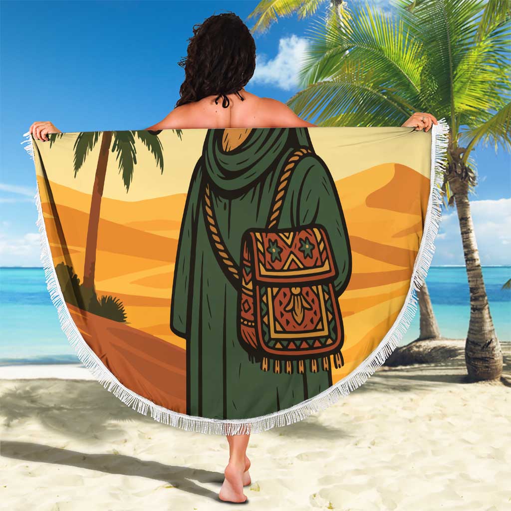 Mauritania Beach Blanket with Sidi the Sahara Camel Cartoon and Desert Caravan Design