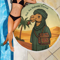 Mauritania Beach Blanket with Sidi the Sahara Camel Cartoon and Desert Caravan Design