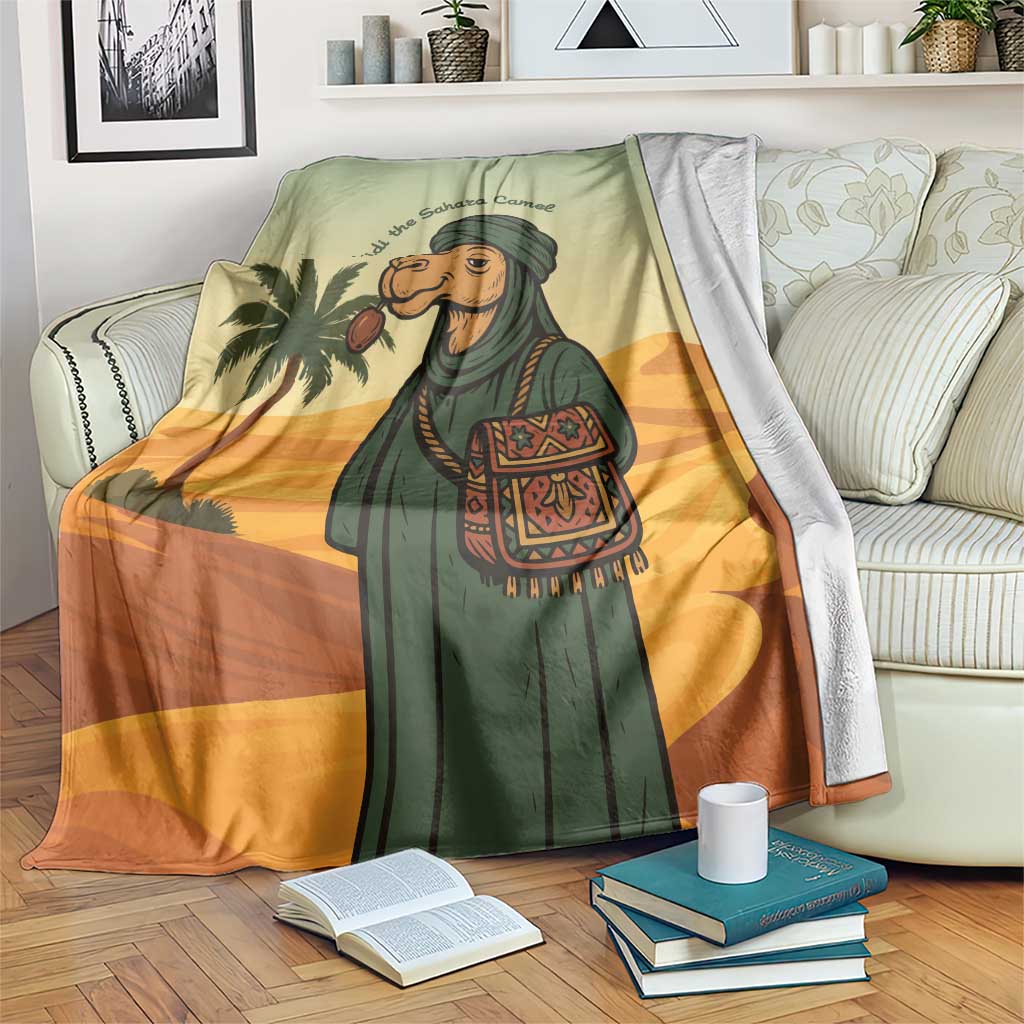 Mauritania Blanket with Sidi the Sahara Camel Cartoon and Desert Caravan Design