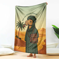 Mauritania Blanket with Sidi the Sahara Camel Cartoon and Desert Caravan Design