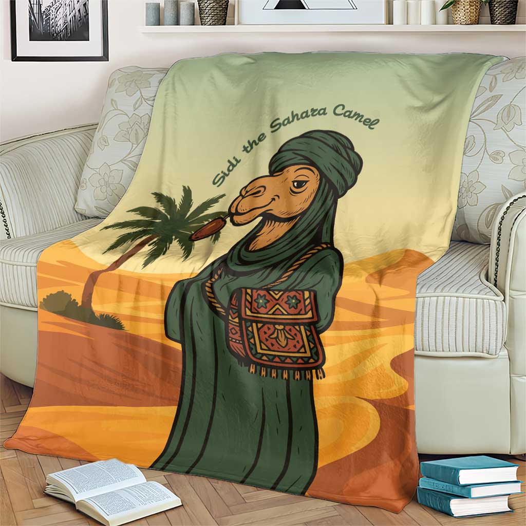 Mauritania Blanket with Sidi the Sahara Camel Cartoon and Desert Caravan Design