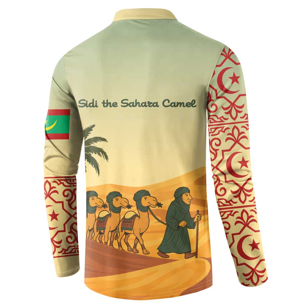 Mauritania Button Sweatshirt with Sidi the Sahara Camel Cartoon and Desert Caravan Design