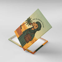 Mauritania Canvas Wall Art with Sidi the Sahara Camel Cartoon and Desert Caravan Design