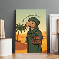 Mauritania Canvas Wall Art with Sidi the Sahara Camel Cartoon and Desert Caravan Design