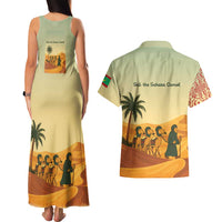 Mauritania Couples Matching Tank Maxi Dress and Hawaiian Shirt with Sidi the Sahara Camel Cartoon and Desert Caravan Design