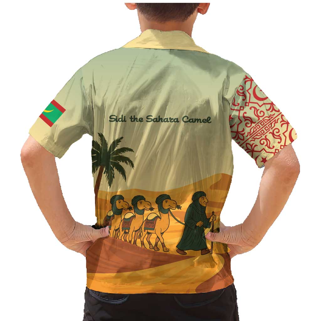 Mauritania Family Matching Mermaid Dress and Hawaiian Shirt with Sidi the Sahara Camel Cartoon and Desert Caravan Design